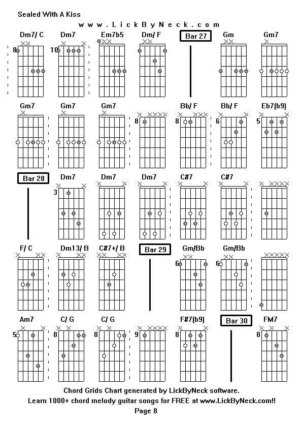 Chord Grids Chart of chord melody fingerstyle guitar song-Sealed With A Kiss,generated by LickByNeck software.